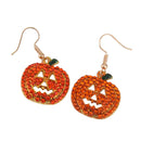 Halloween Full Crystal Rhinestone Pumpkin Pierced Hook Dangle Stud Earrings