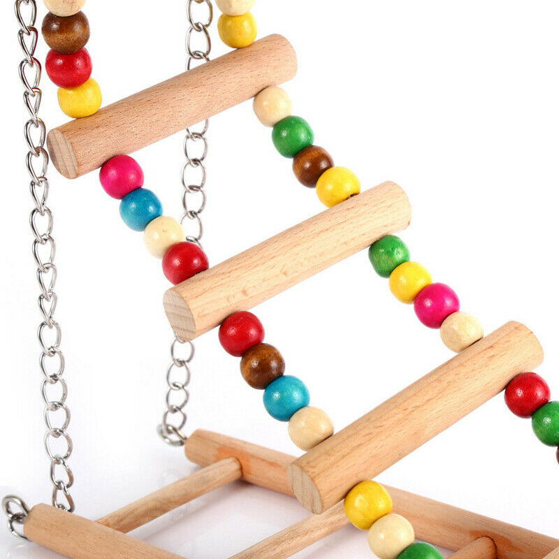 Parrots Toys Bird Swing Exercise Climbing Hanging Ladder Bridge Wooden RainbB9E2