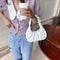 Elegant Pleated Handbag Women Leather Travel Totes Shoulder Bag (White)