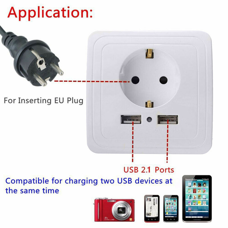 1.5A Wall Charger Adapter Board Dual USB EU Plug Wall Socket Power Outlet Panel