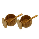 2Pcs Bamboo Wooden Spice Jar Sugar Bowl Tea Salt Seasoning Storage Box