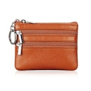 Leather Change Coin Purse with 4 Pockets and Keychain for Women Brown