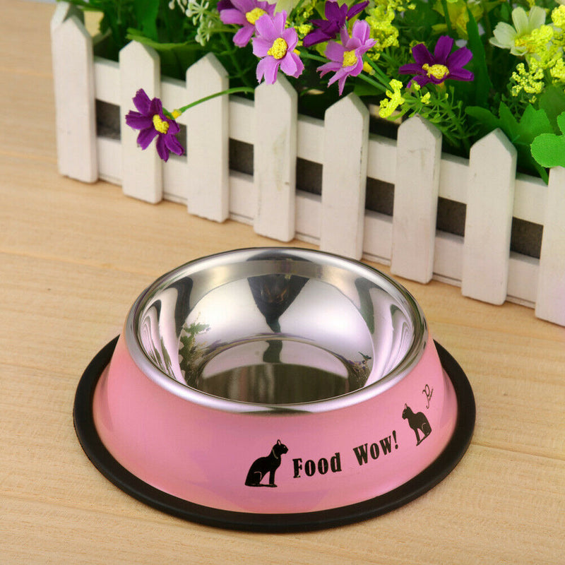 Stainless Steel Anti-skid Dog Cat Food Water Bowl Pet Feeding Tool Pink A