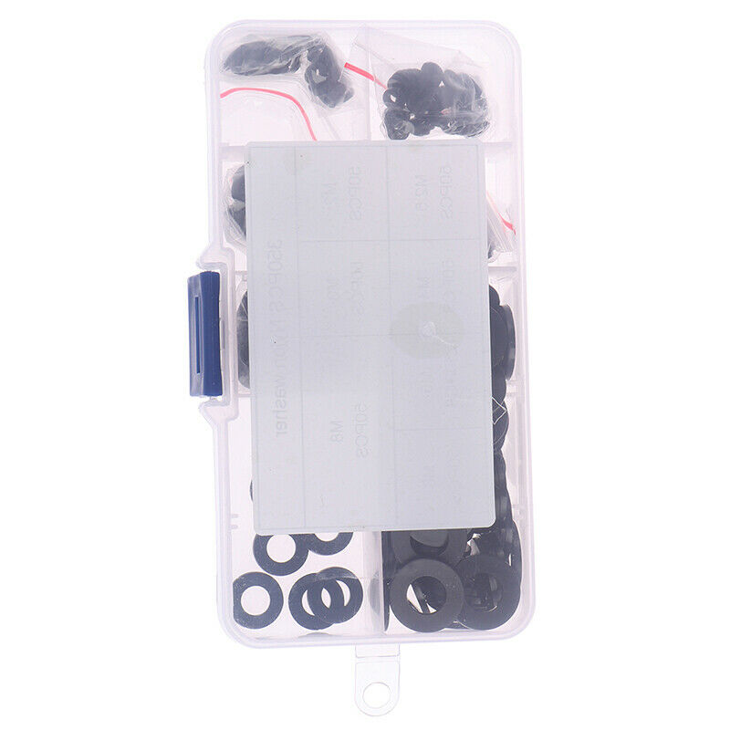 350Pcs M2/M2.5/M3/M4/M5/M6/M8 Black Nylon Flat Washer Assortment Kit SetB Cy