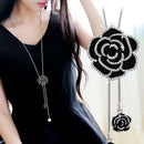 Black Rose Flowers Long Necklace Sweater Chain Crystal Women Jewelry Gift