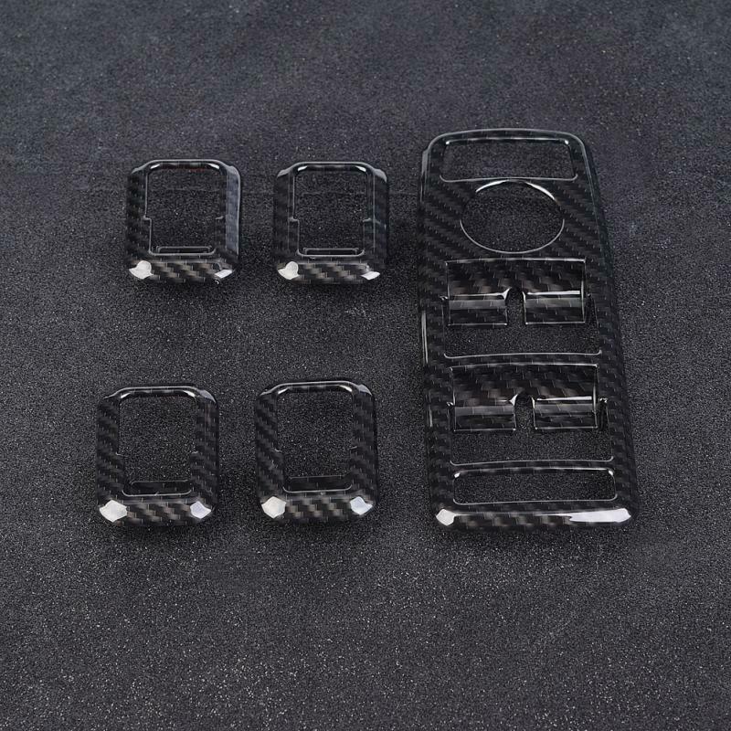 5Pcs Car Auto Carbon Fiber Window Switch Button Trim Cover Frame For Merced