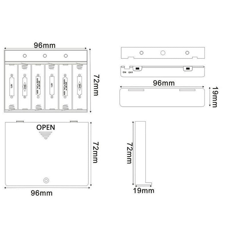 1.5V AA Battery Holder Storage Case box 6x Case ON/OFF Switch with Spring Clip