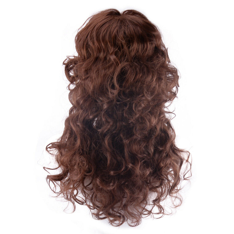 Real Thick Long Hair Full Wig Curly Straight Synthetic Brown Blonde Auburn Wigs