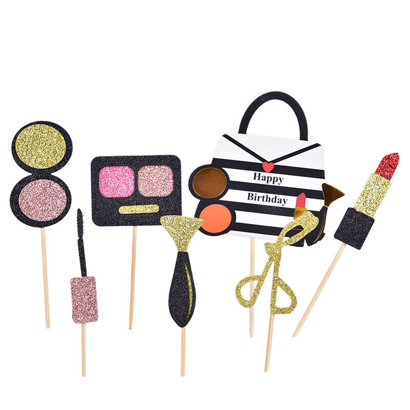 1 Set Lipsticks & Eyeshadow Box Cake Toppers Party Cupcake Flag Cake Decorati Gw