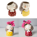 2Pcs Mini Ceramic Succulent Pot About Cute Smile Girl Pots for