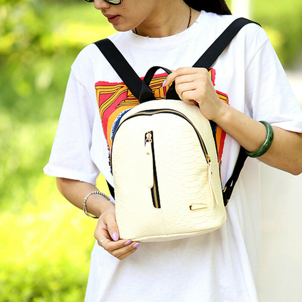 Women PU Leather Pattern Backpack Luxury School Bag Travel Backpack(Beige)