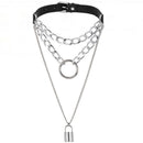 Gothic Lock Chain Necklace Multilayer Punk Choker Collar Pendant Neckl3C