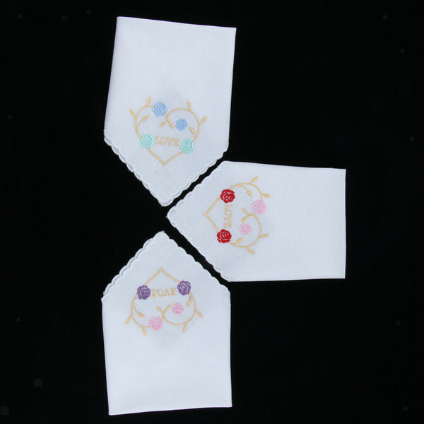 Cotton Floral Embroidered Handkerchiefs Set of 3