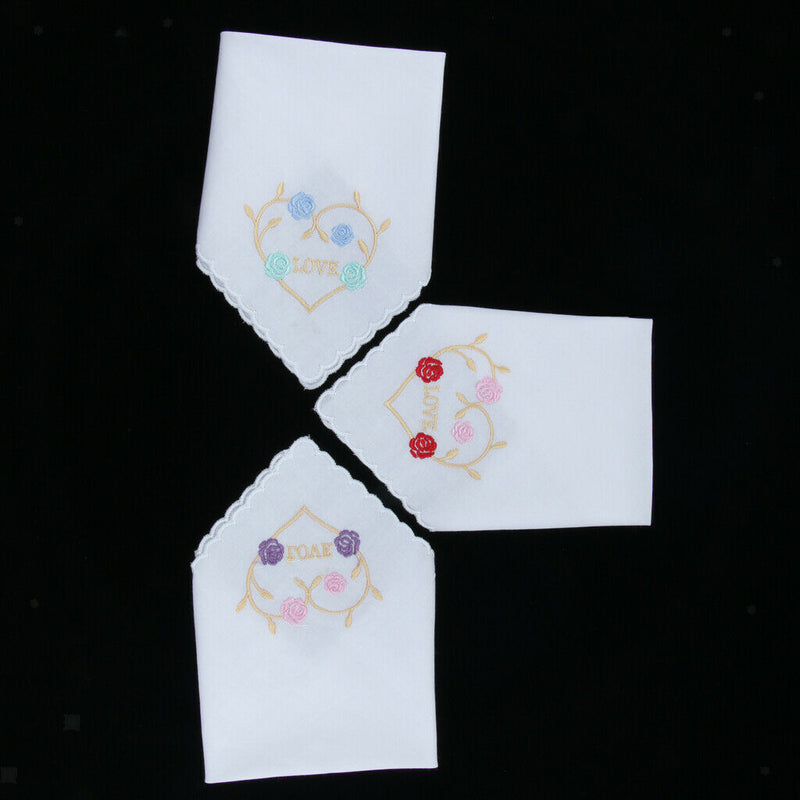 Cotton Floral Embroidered Handkerchiefs Set of 3