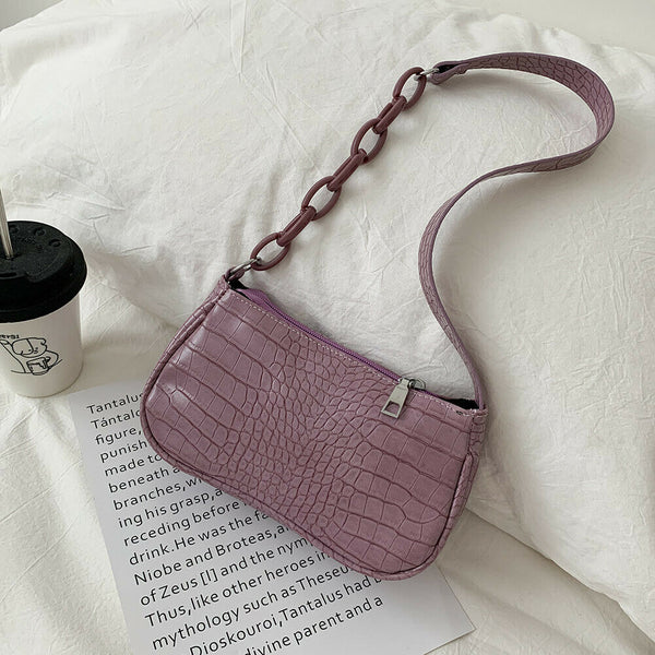 Retro Alligator PU Women Handbag Tote Street Underarm Shoulder Bag (Purple)