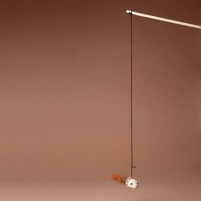 Dangle Wooden Rod Play Training Elastic Rope Cat Bell Toys Faux Mouse A