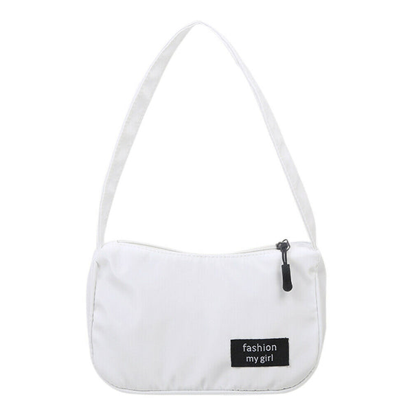 Casual Nylon Women Handbag Totes Female Zip Underarm Shoulder Bag (White)