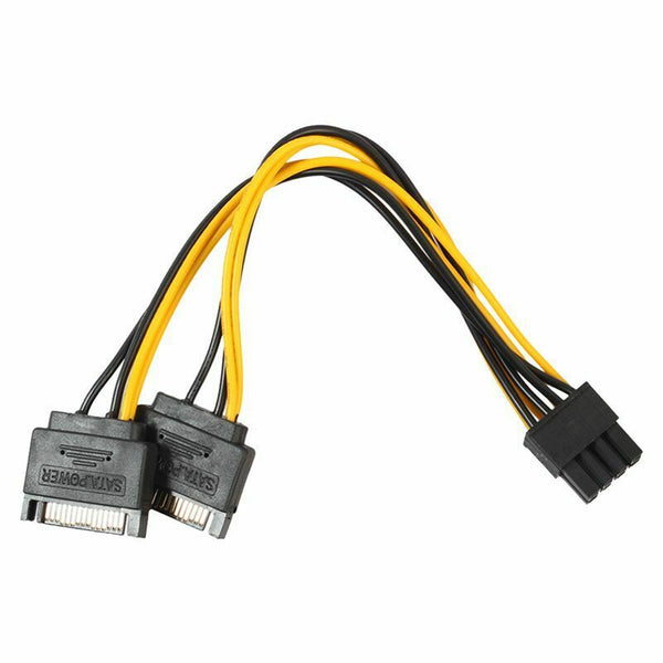 Dual 15Pin SATA Male to PCIe 8Pin(6+2) Male Video Card Power Cable