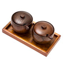 2pcs/Set Wooden Seasoning Pot with Tray Spoon Set Storage Canister Spice Jar
