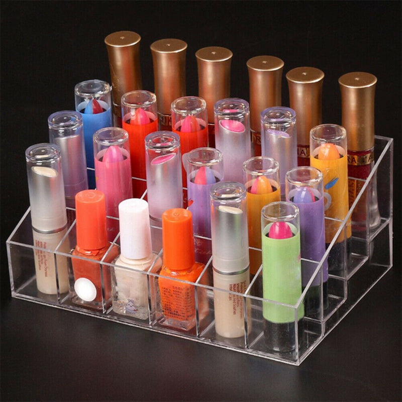 24 Stand Trapezoid  Clear Lipstick Makeup Cosmetic Holder Storage Display Stand