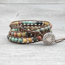 6MM Matte Stone Woven Multilayer Agate Leather Wrap Jewelry Bracelets