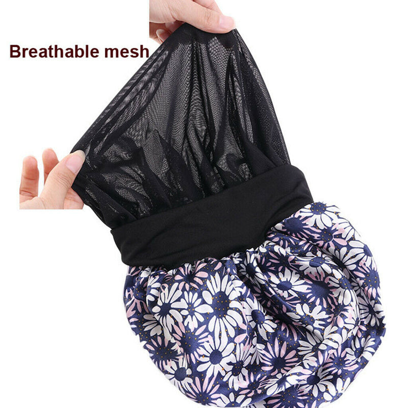 Women Floral Night Sleep Cap Hair Bonnet Hat Head Cover Turban Wrap Navy