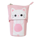 Cute Cat Pencil Case Flexible Pen Bag Zipper Box Makeup Brush Pouch White