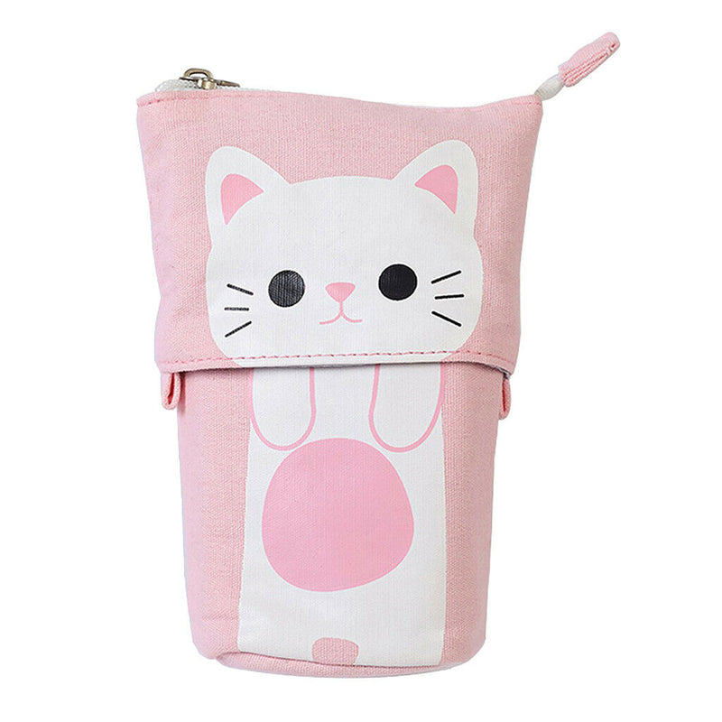 Cute Cat Pencil Case Flexible Pen Bag Zipper Box Makeup Brush Pouch White