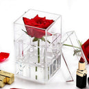Clear Acrylic Rose Flower Box Makeup Organizer Artificial Flower Bouquet Fl Q3R7