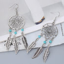 Women Retro Turquoise Dreamcatcher Dangle Earrings Feathers Bead Antiq FPC