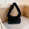 Women Fluffy Shoulder Bag Solid Plush Handbags Female Winter Totes (Black)