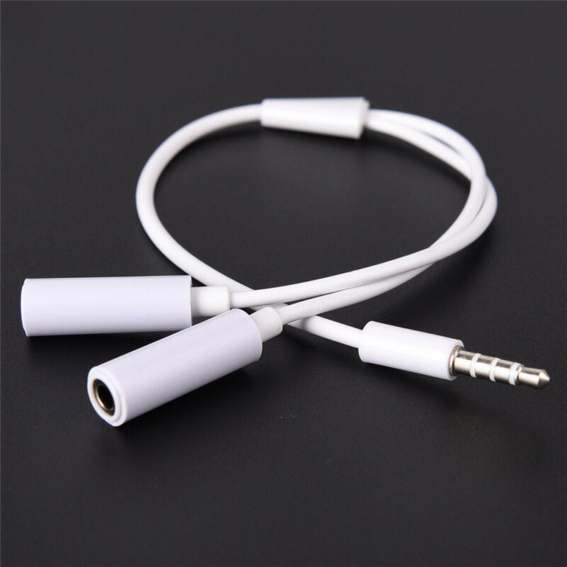 3.5mm AUX Audio Mic Splitter Cable Earphone Headphone Adapter Male To Female ES