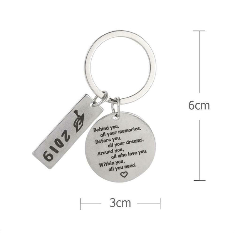 Letter Print Circle Square Pendant Keychain Women Graduation Key Ring Gift