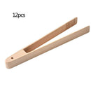 12PCS Beech Wooden Toast Tongs With Magnet Bread Toast Crumpets Serving Tongs