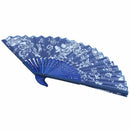 dark Blue Bamboo Frame Rose Pattern Foldable Hand Fan for Women K5M4