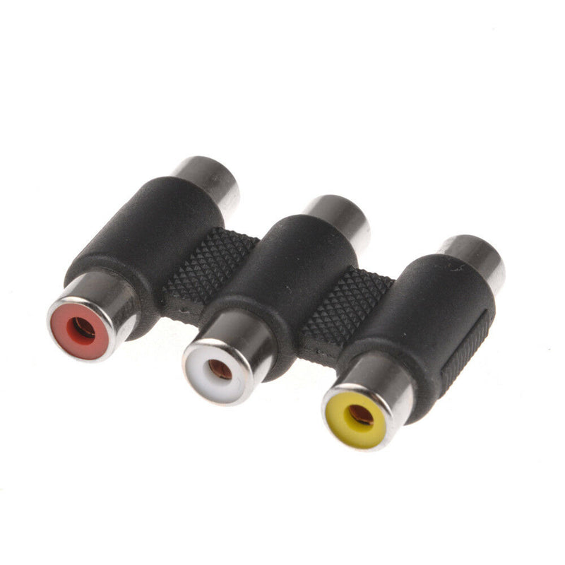 Female to Female Triple 3 RCA Jack Adapter Phono Coupler Audio Video Connector