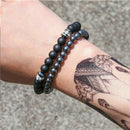 2pcs Hematite Natural Stone Bracelet Men Matte Lava Volcanic Beads Jewelry Gifts