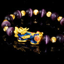 Chinese Feng Shui Obsidian Bead Pixiu Charms Bracelet Jewelry Purple