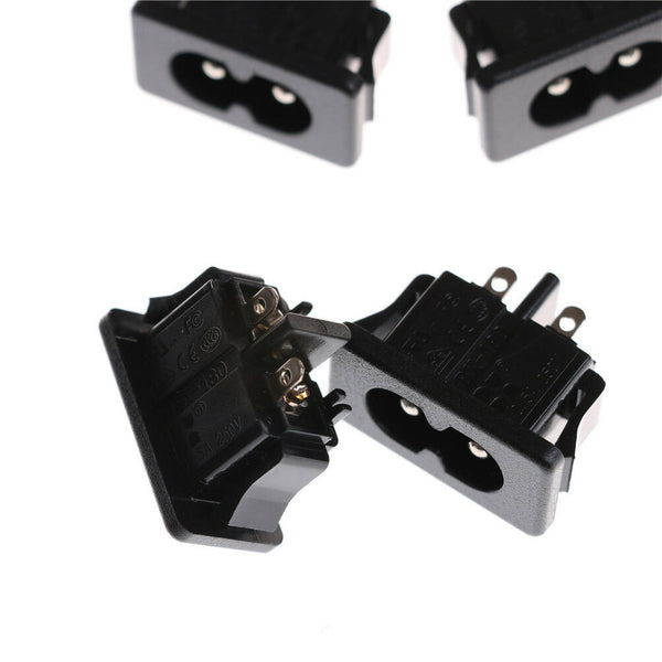 5Pcs AC250V 2.5A IEC320 C8 Male 2 Pins Power Inlet Socket Panel Embedded Lt