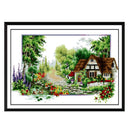 Stamped Cross Stitch Kits With Printed Pattern - Village Cottage, for Embroidery