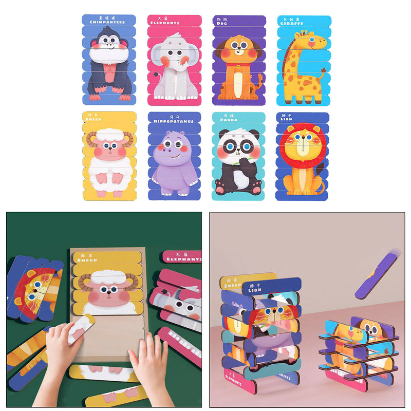 8 Patterns Wooden Puzzle Baby Kids Jigsaw Animal DIY Learning Stacking Toys