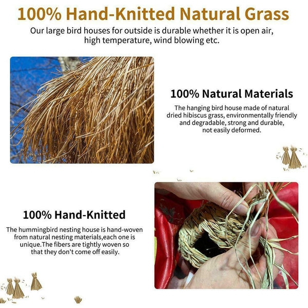 Hanging Bird House Natural Fiber Finch Bird Nest Hut Outdoor Cage