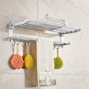 New Wall Mounted Towel Shelf Rail Storage Rack Holder H Hook Bathroom Hotel W8N4