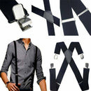 Mens Heavy Duty Suspenders Adjustable Clip On Work Braces Wide Solid Color Black