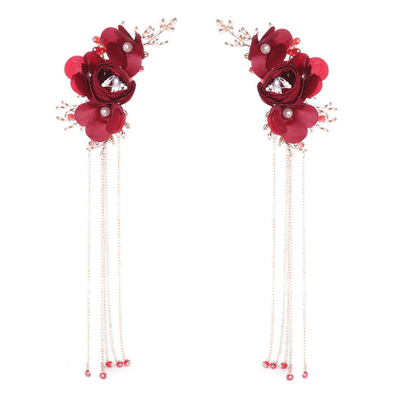 Flower Long Tassel Hairpin Hair Clip Bridal Wedding Headdress Accessory Deluxe