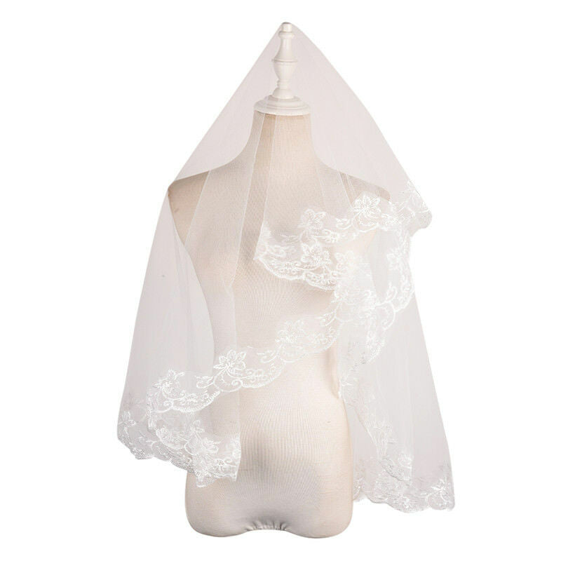 White Ivory Cathedral Length Lace Edge Bride Wedding Bridal Long  150CM B Gw