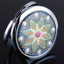 Crystal Folding Round Pocket Compact Makeup Cosmetic Mirror Portable Useful FT