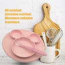 Silicone Cushion Baby Plate with Spoon for Kid Infant Tableware Bowl (Pink)