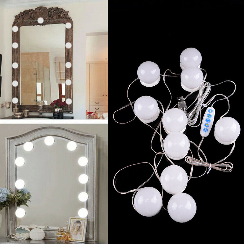 10 Bulbs Hollywood Style LED Vanity Mirror Dimmable Lights Makeup Dressing Lamp