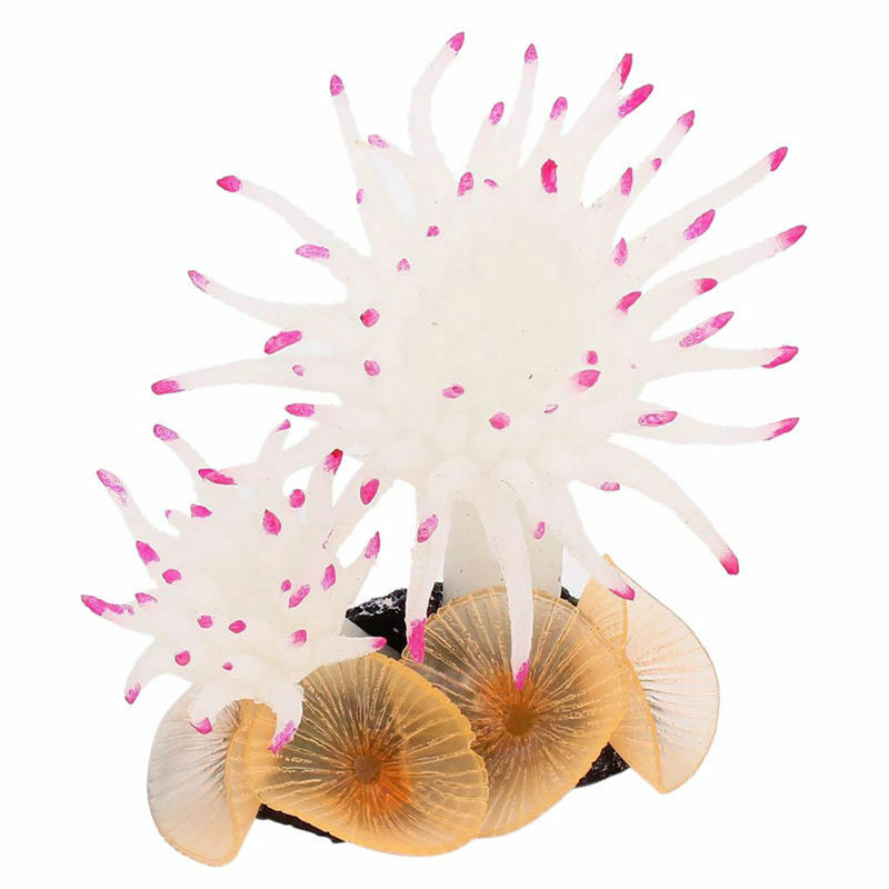Aquarium Artificial Coral Decoration 8.9cm Tall White Fuchsia N3C8